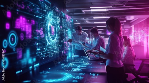 Wallpaper Mural Diverse Team Working on a Project - Innovation and Technology in a Modern Office Torontodigital.ca