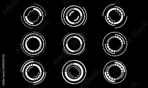 Set of sci fi white circle user interface elements technology futuristic design modern creative on black background vector