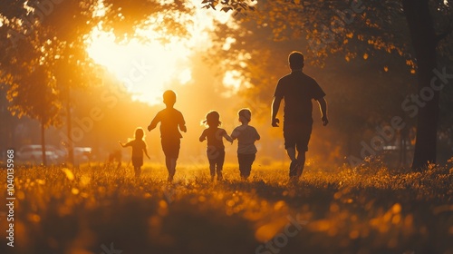 Family Bonding in the Park, joyful moments of parents and children engaging in fun outdoor activities, laughter and playfulness in nature