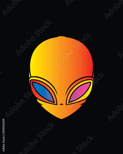 Classic alien with big eyes. Original vector illustration in vintage style. T-shirt design.