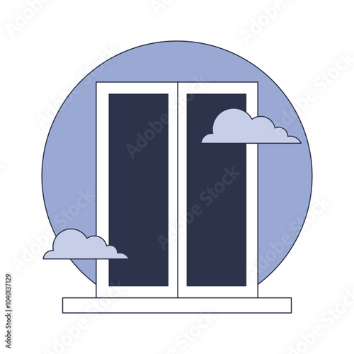 Minimalist window illustration with clouds, symbolizing isolation and introspection.