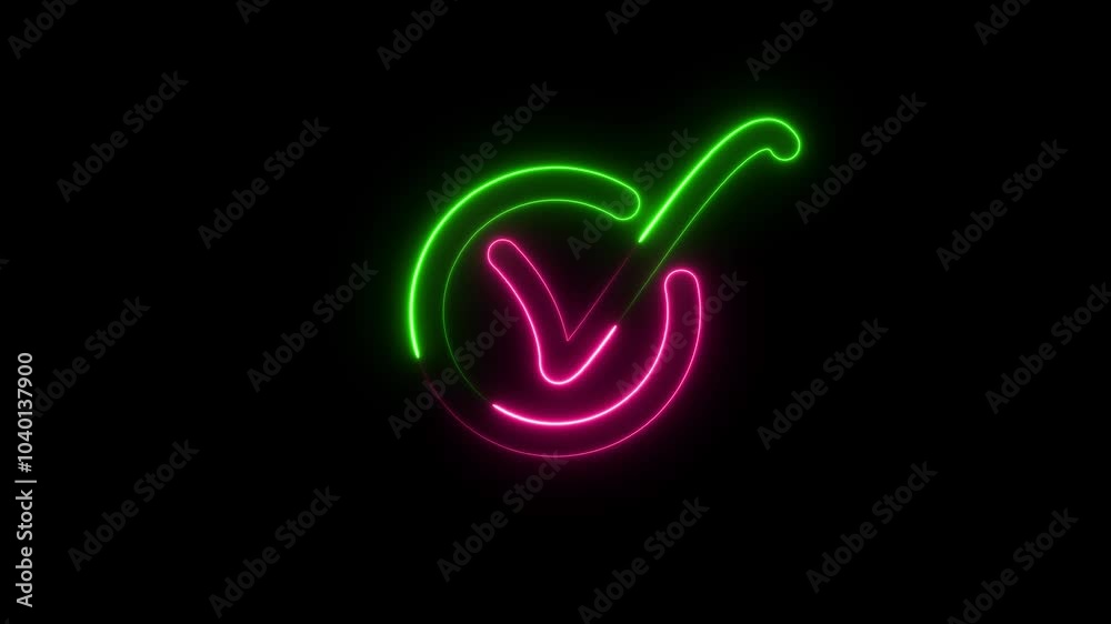 Neon tick mark icon animation Neon tick mark icon animation