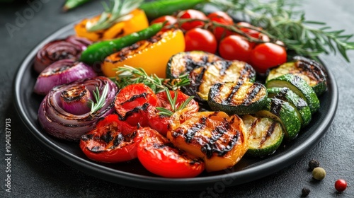 Grilled Vegetables on a Black Plate