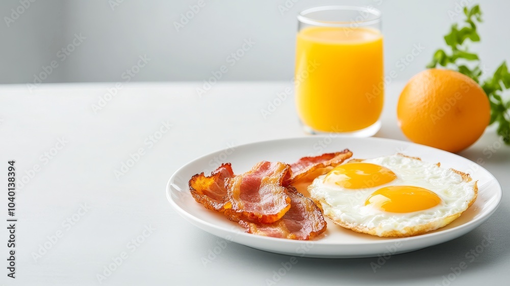 Classic breakfast with eggs, bacon, and orange juice Classic breakfast with eggs, bacon, and orange juice