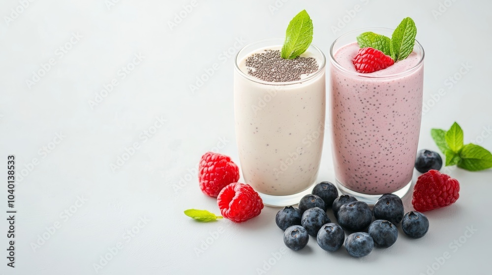 Refreshing berry smoothies with mint garnish Refreshing berry smoothies with mint garnish