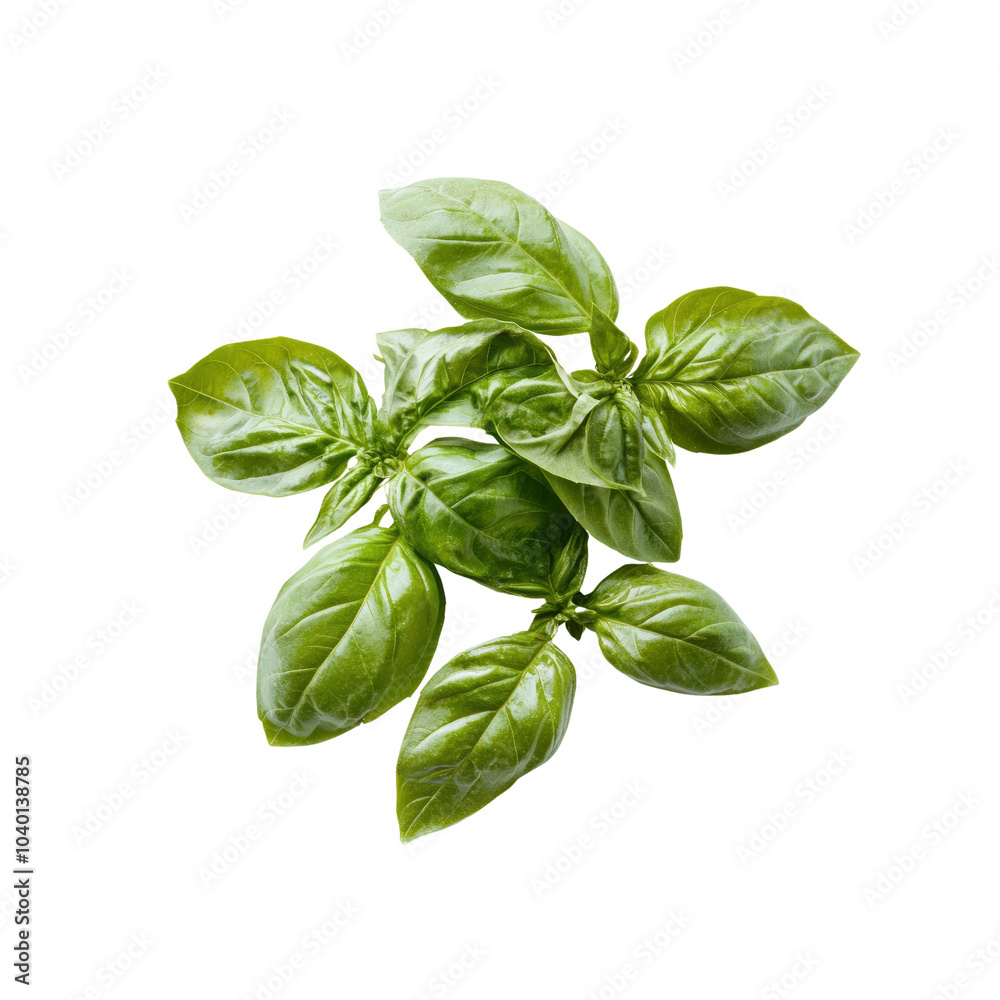 Fresh Green Basil Sprig Isolated on White Background Fresh Green Basil Sprig Isolated on White Background