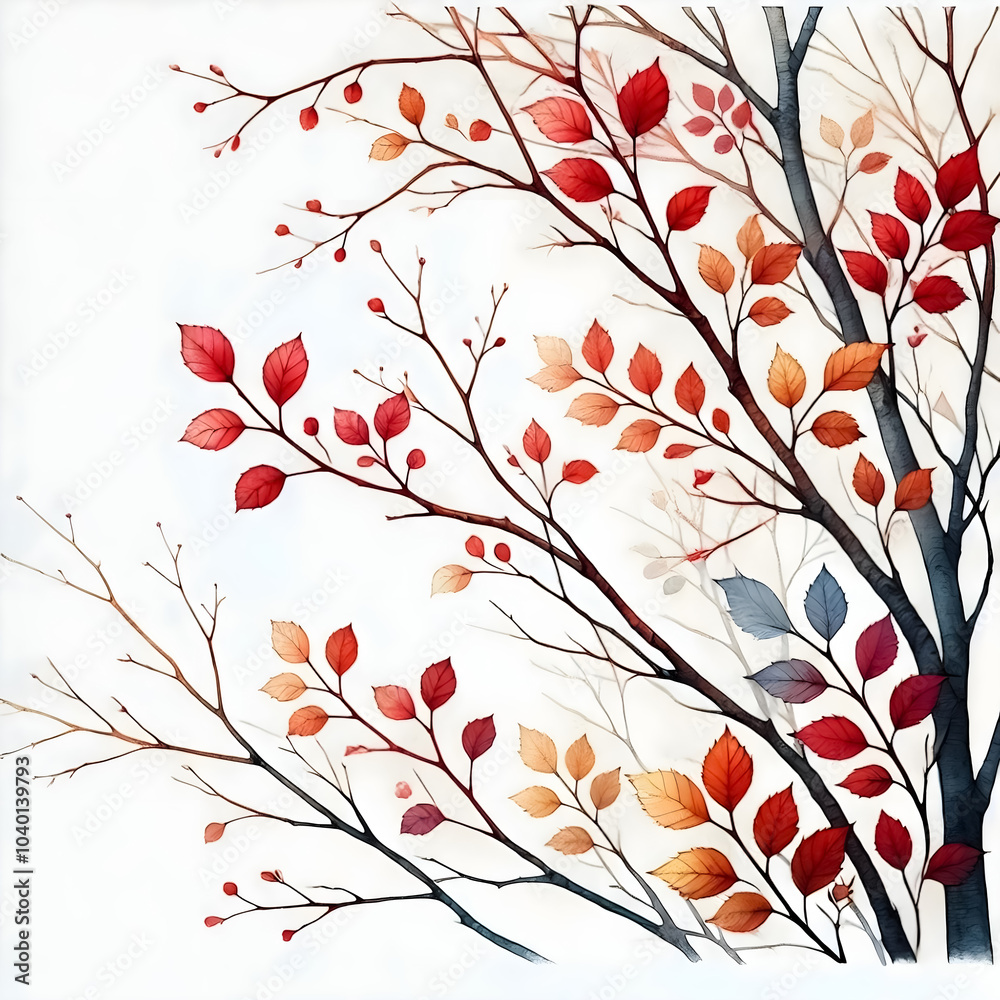 Bare branches with a few remaining leaves. Bare branches with a few remaining leaves.