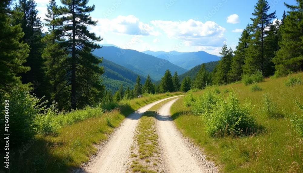 A serene mountain trail under a clear sky A serene mountain trail under a clear sky