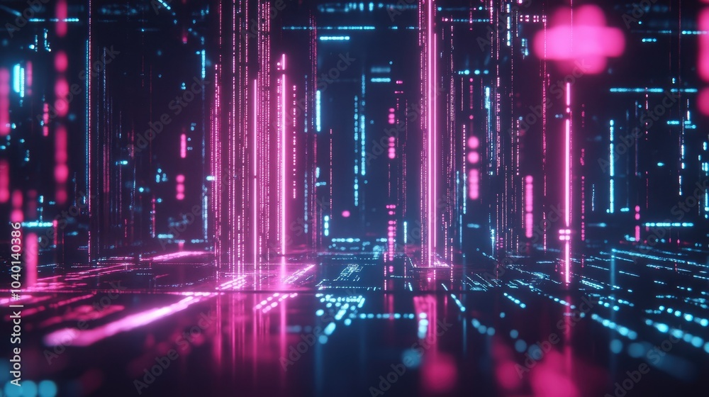 Geometric data points and neon lines in motion on a dark tech background Geometric data points and neon lines in motion on a dark tech background