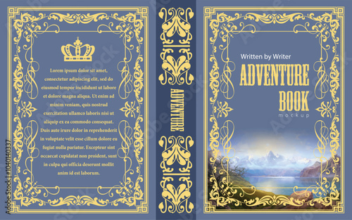 146-14-Adventure book cover featuring an intricate gold foil floral design with a landscape illustration