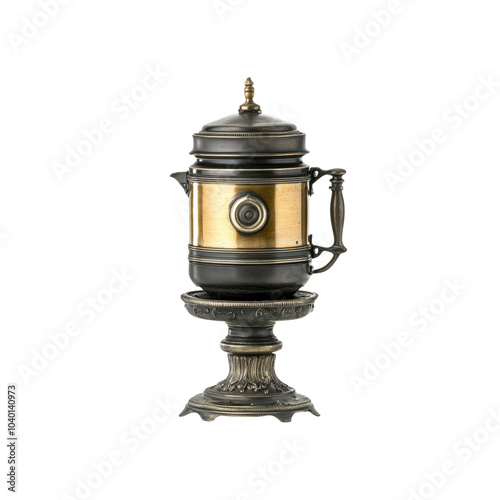 Antique Brass and Black Tea Kettle on Stand