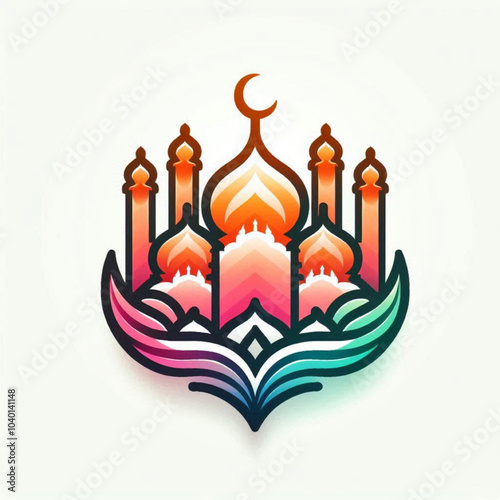 Colorful depiction logo of a mosque silhouette  photo