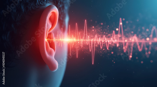 Diagram Showing Sound Waves Traveling Through the Ear Structure to the Brain photo
