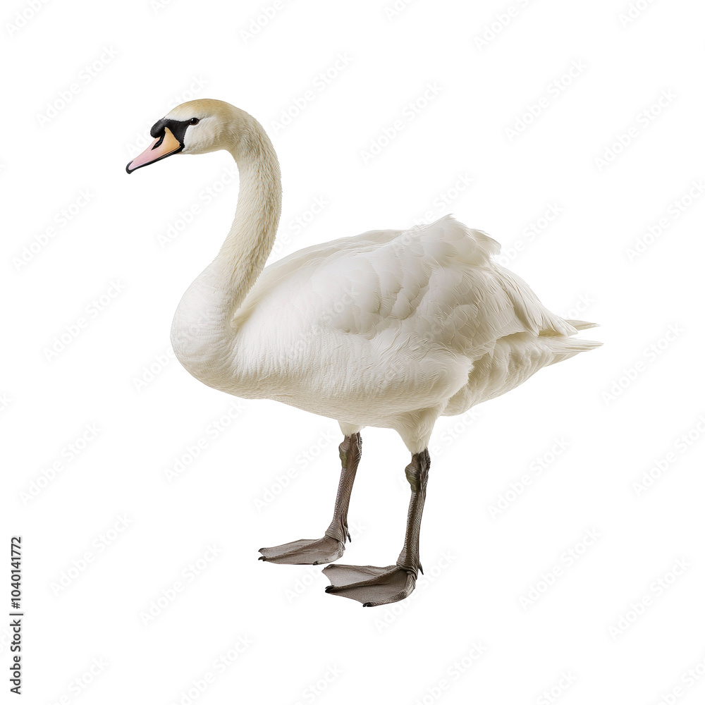 Elegant White Swan Isolated on White Background