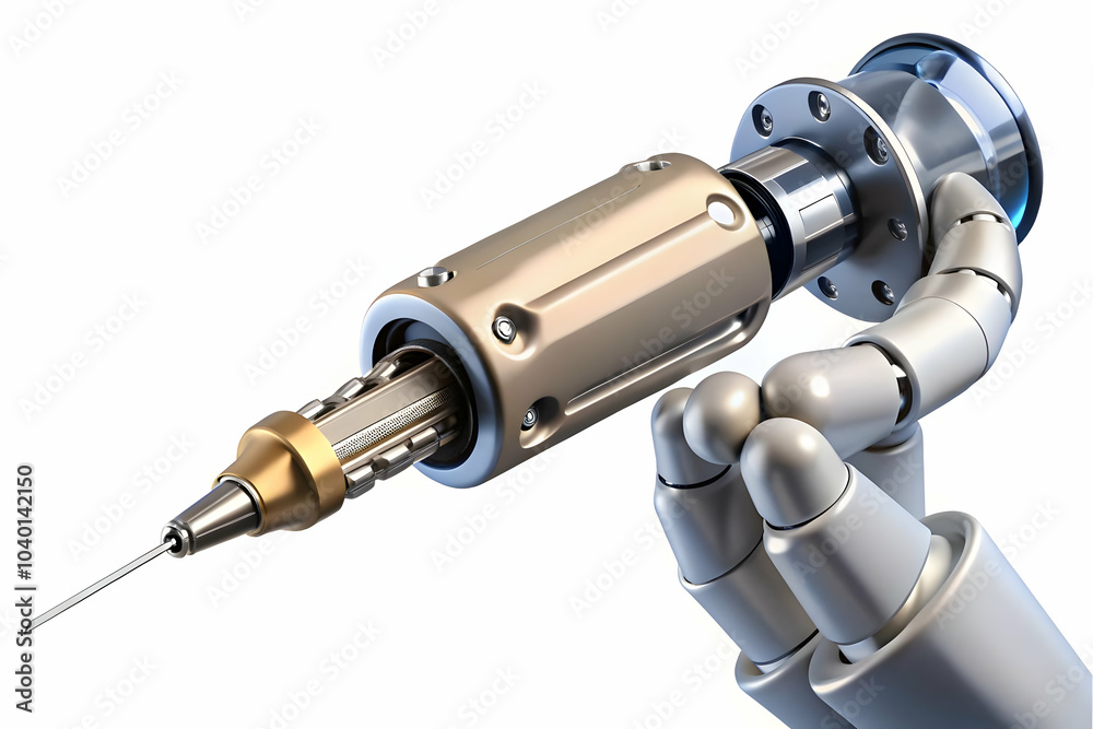 Robotic Arm Administering Injection - Macro Shot Symbolizing Precision & Safety in Medical Procedures, Copy Space for Healthcare Innovations in Photo Stock Concept Robotic Arm Administering Injection - Macro Shot Symbolizing Precision & Safety in Medical Procedures, Copy Space for Healthcare Innovations in Photo Stock Concept