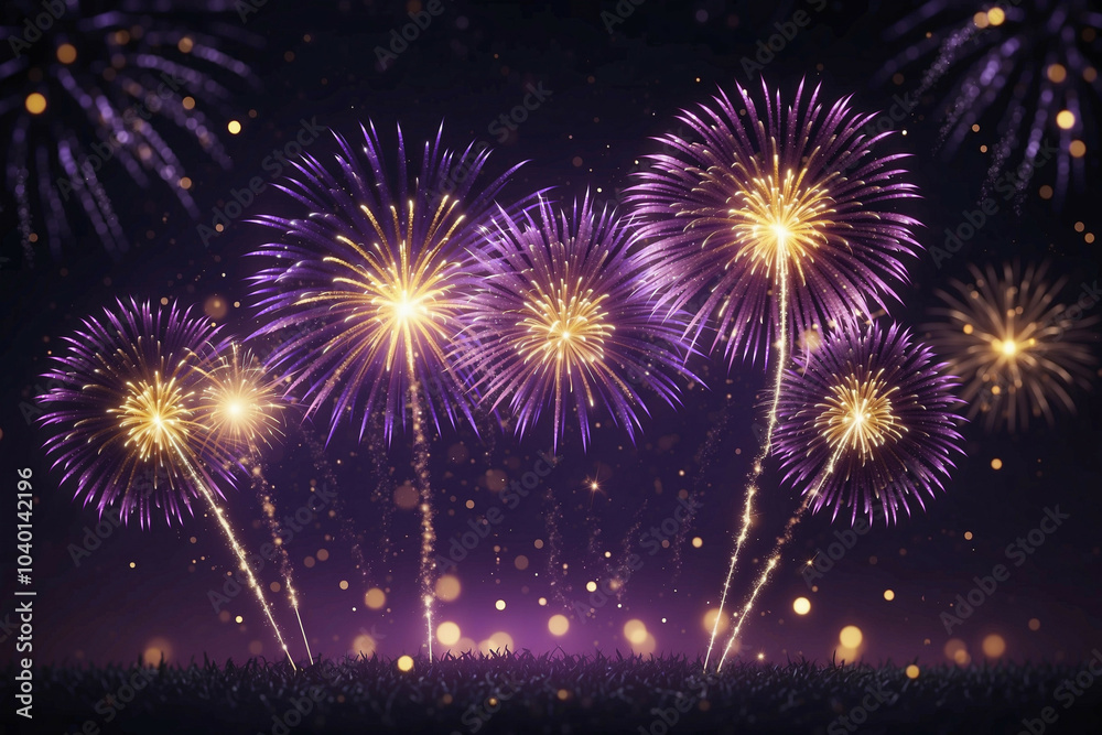 Golden and purple fireworks explode over a crowd celebrating New Year's Eve Golden and purple fireworks explode over a crowd celebrating New Year's Eve