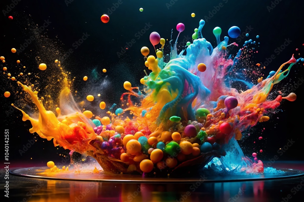 Fototapeta premium Multicolor Liquid Flow with Abstract Particles for Captivating Food Photography