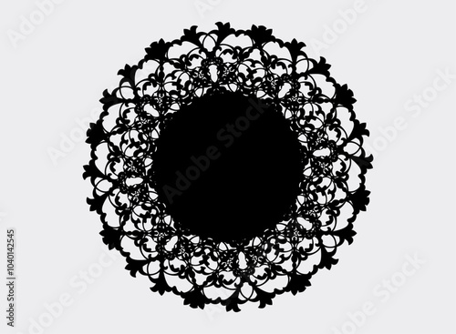 エレガントな黒いレース模様の円形フレーム