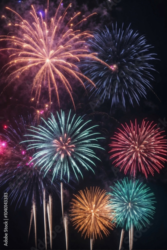 Colorful fireworks illuminate the night sky during New Year’s Eve celebrations