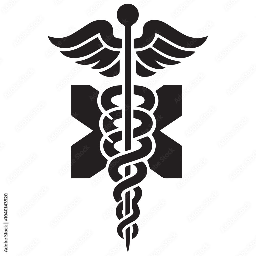Caduceus Medical Symbol Vector Silhouette for Healthcare and Medicine, Ai generated