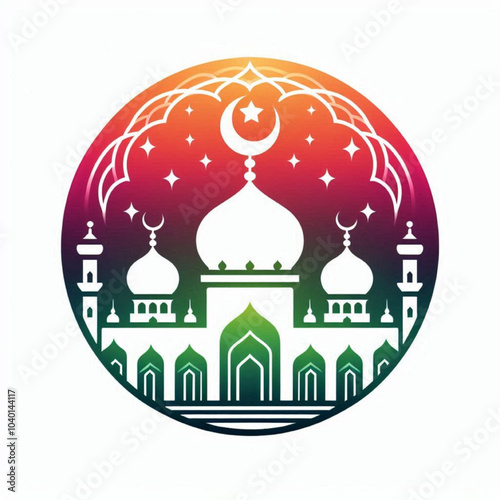 Colorful depiction logo of a mosque silhouette 