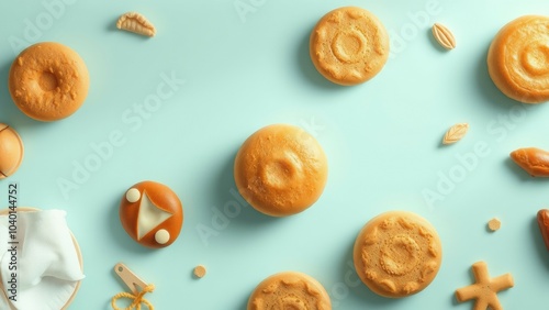 Sweet pastries on blue background