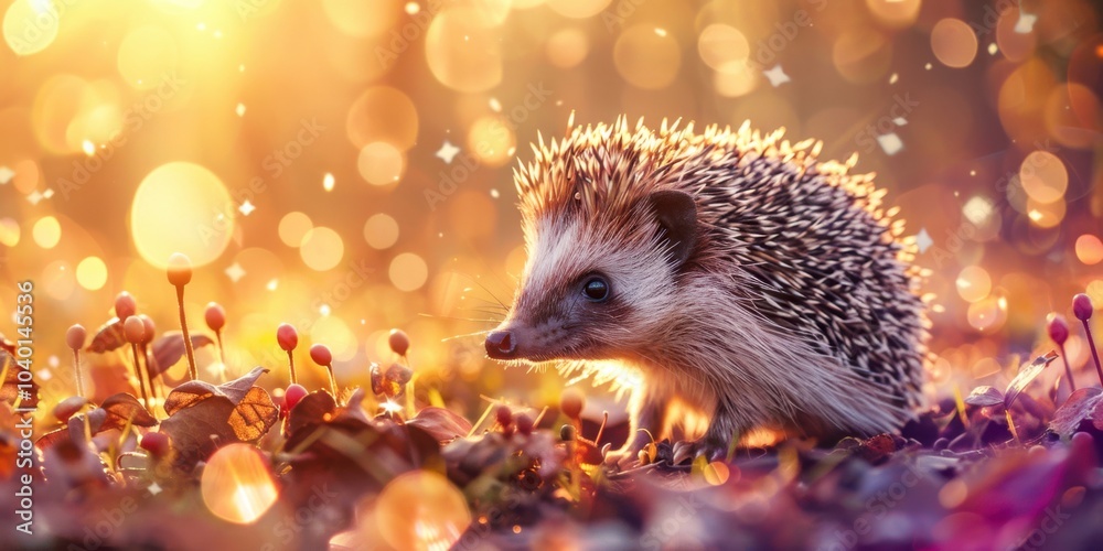 Portrait of a Hedgehog with blurred whimsical fairy tale background, copy space, cinematic Portrait of a Hedgehog with blurred whimsical fairy tale background, copy space, cinematic