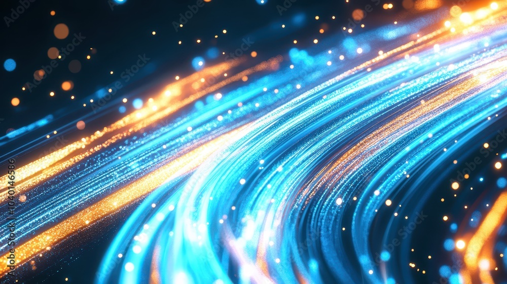 Obraz premium Abstract glowing particles forming a digital wave, futuristic technology concept background