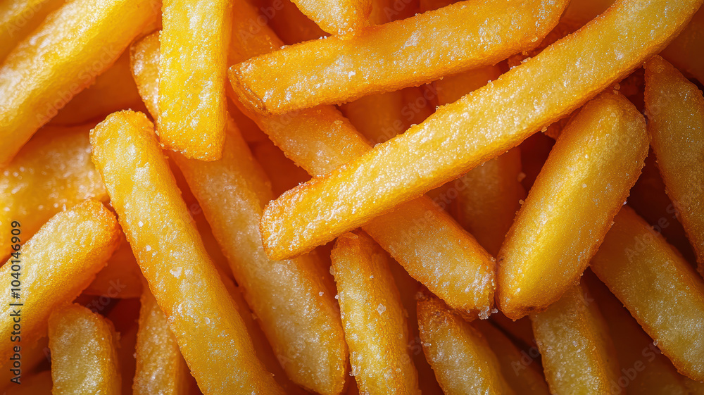 A close up of a pile of french fries. The fries are golden brown and appear to be seasoned A close up of a pile of french fries. The fries are golden brown and appear to be seasoned