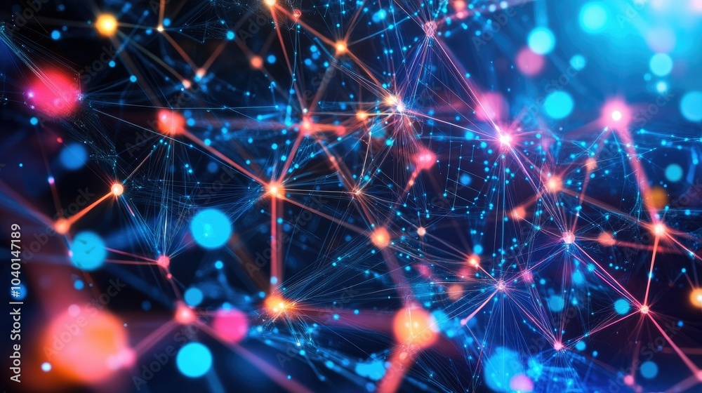 Interwoven light beams and data points on a high-tech digital network background Interwoven light beams and data points on a high-tech digital network background