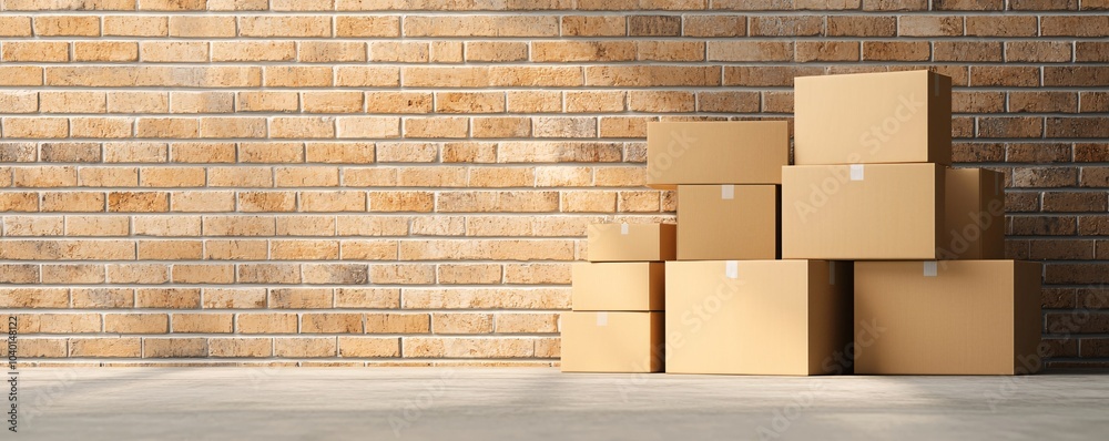 Fototapeta premium Minimalist Storage Unit Scene with Carried Boxes and Organized Chaos - Perfect for Downsizing and Decluttering Concepts