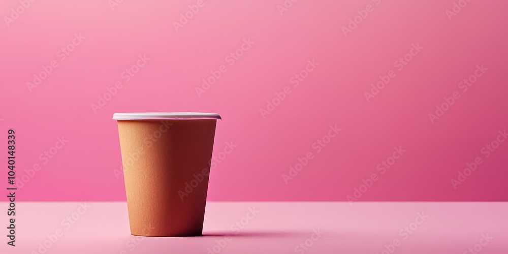 Coffee cup on a pink background, perfect for beverage-related designs. Coffee cup on a pink background, perfect for beverage-related designs.