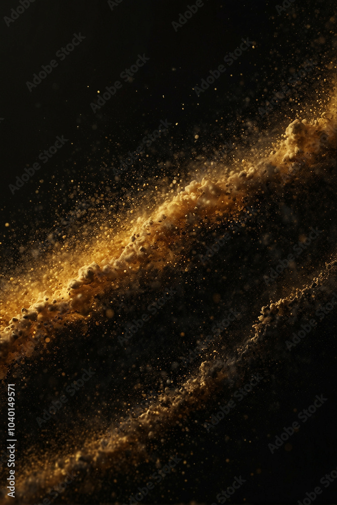 Golden dust sparkles against a black background Golden dust sparkles against a black background