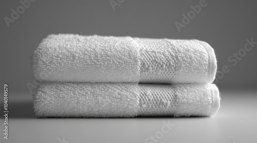 A plain white towel, folded neatly on a smooth surface