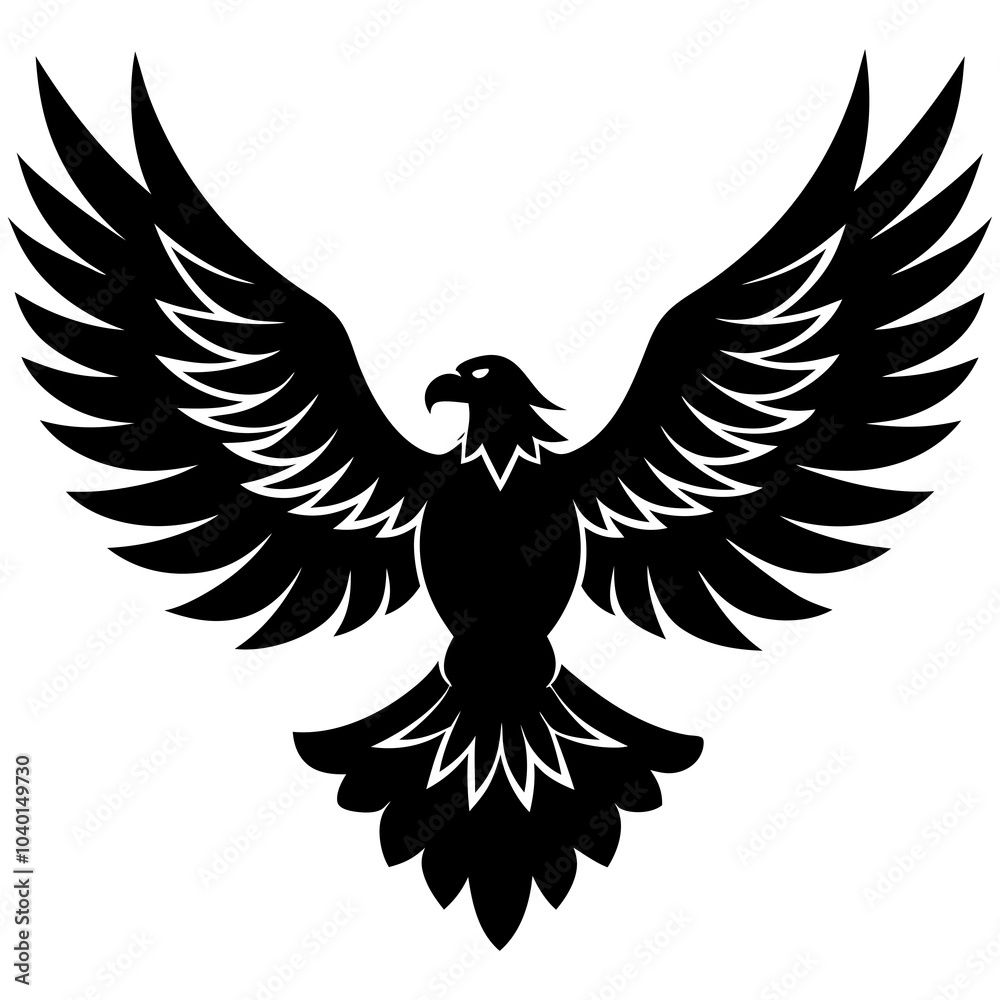 Obraz premium A vector silhouette of an eagle with spread wings against a white background
