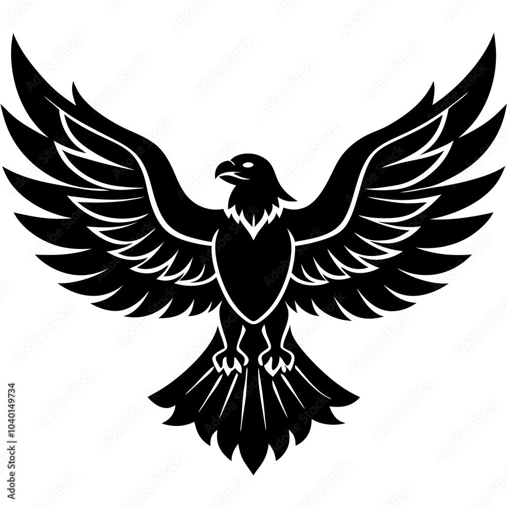 Fototapeta premium A vector silhouette of an eagle with spread wings against a white background