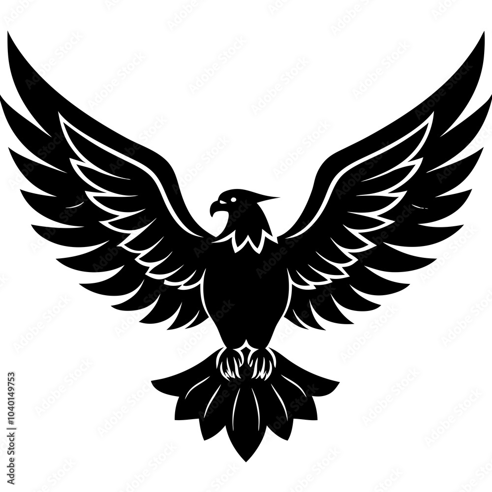 Obraz premium A vector silhouette of an eagle with spread wings against a white background