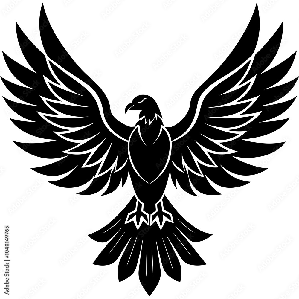 Obraz premium A vector silhouette of an eagle with spread wings against a white background