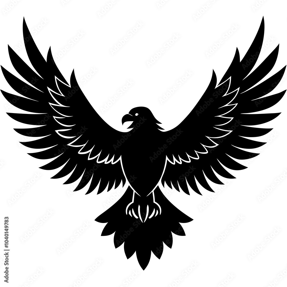 Obraz premium A vector silhouette of an eagle with spread wings against a white background