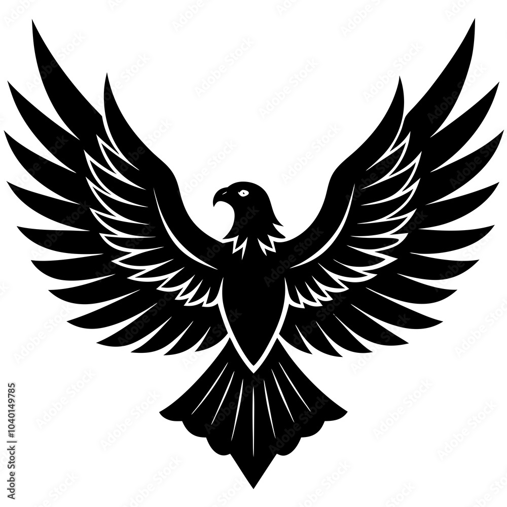 Fototapeta premium A vector silhouette of an eagle with spread wings against a white background
