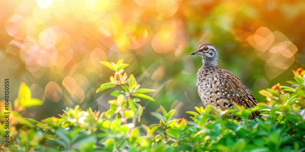 Portrait of a Quail with blurred herb garden background, copy space, cinematic Portrait of a Quail with blurred herb garden background, copy space, cinematic