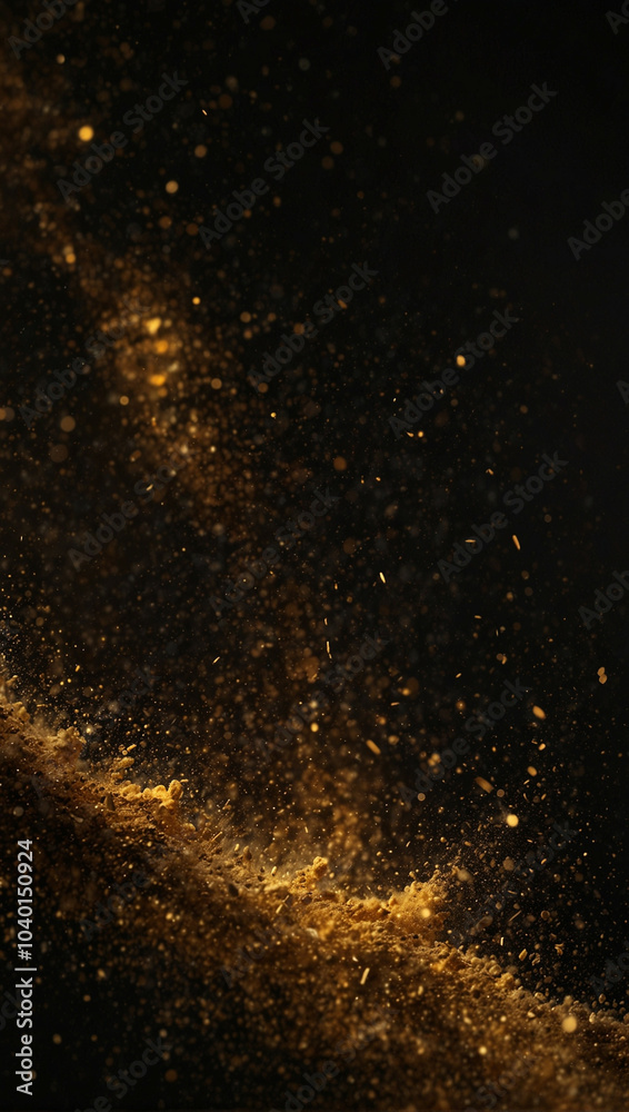 Fototapeta premium Golden dust sparkles against a black background