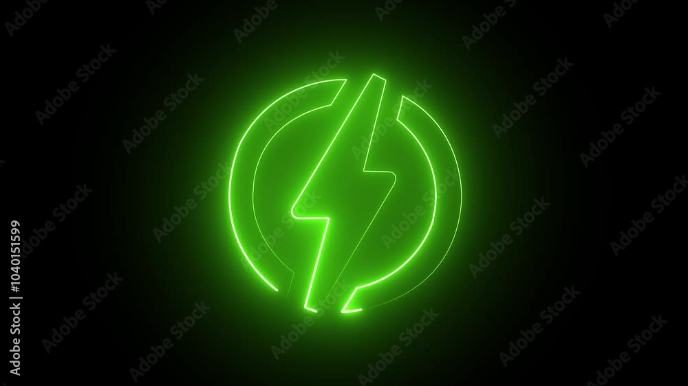 Neon bolt lighting neon sign with power effect animation seamless. Looped. Night bright neon sign, green color billboard, light banner. Neon bolt lighting neon sign with power effect animation seamless. Looped. Night bright neon sign, green color billboard, light banner.
