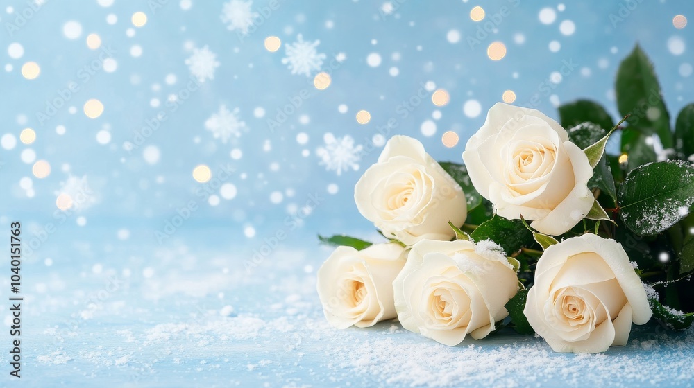 Elegant white roses on a snowy winter background Elegant white roses on a snowy winter background