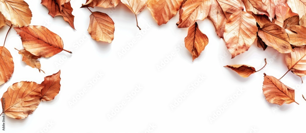 Isolated dry leaves on a white background with copy space image Isolated dry leaves on a white background with copy space image