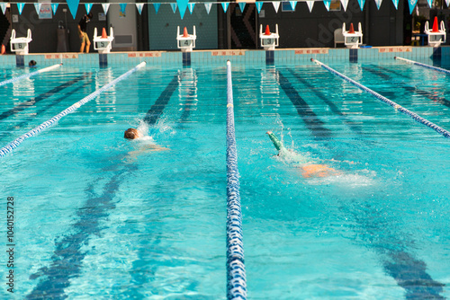 kids practicing their swimming at the local pool photo