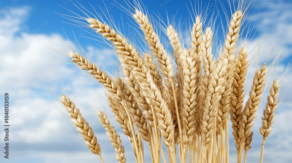 A golden field of wheat sways gently under a bright blue sky adorned with fluffy clouds, symbolizing abundance and agricultural beauty. A golden field of wheat sways gently under a bright blue sky adorned with fluffy clouds, symbolizing abundance and agricultural beauty.