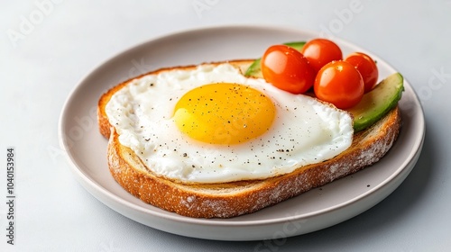 Delicious breakfast toast with fried egg and cherry tomatoes