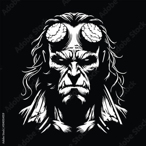 Illustration Character Hellboy Black and White Design photo