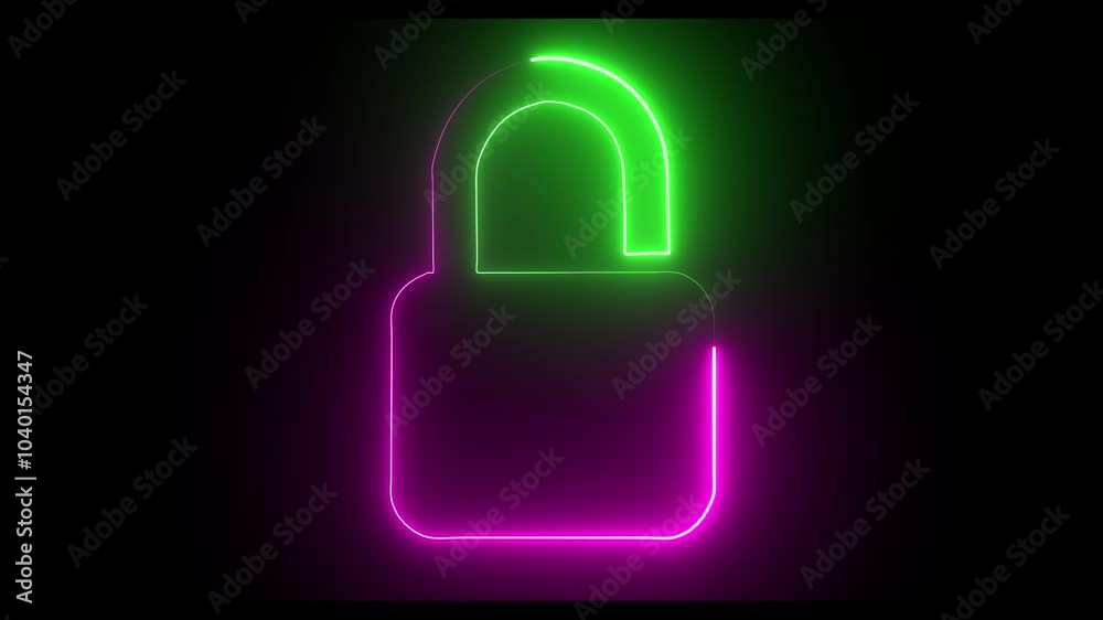 neon Lock icon animation by green and pink color on black background. neon Lock icon animation by green and pink color on black background.